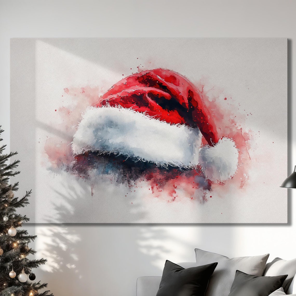 Watercolor Santa Hat Minimalist Red Christmas Canvas Decor Poster