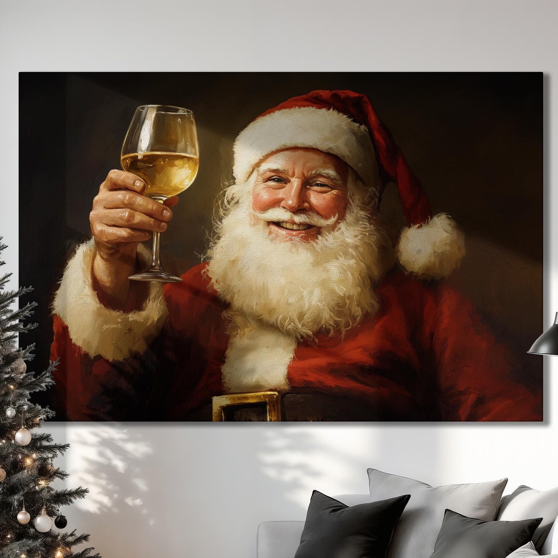 Santa Claus Toasting Wine Glass Festive Christmas Canvas Poster