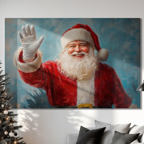 Santa Claus Waving Hello Cheerful Greeting Christmas Holiday Poster