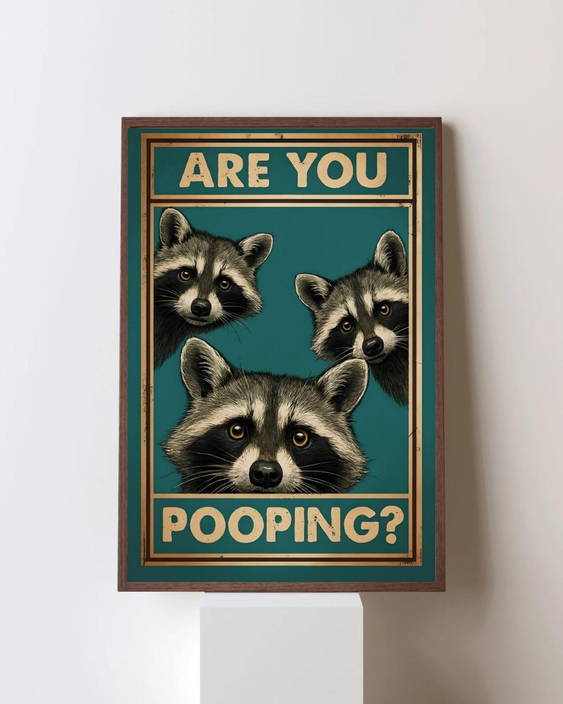 Are You Pooping Funny Raccoon Trio Vintage Style Bathroom Poster