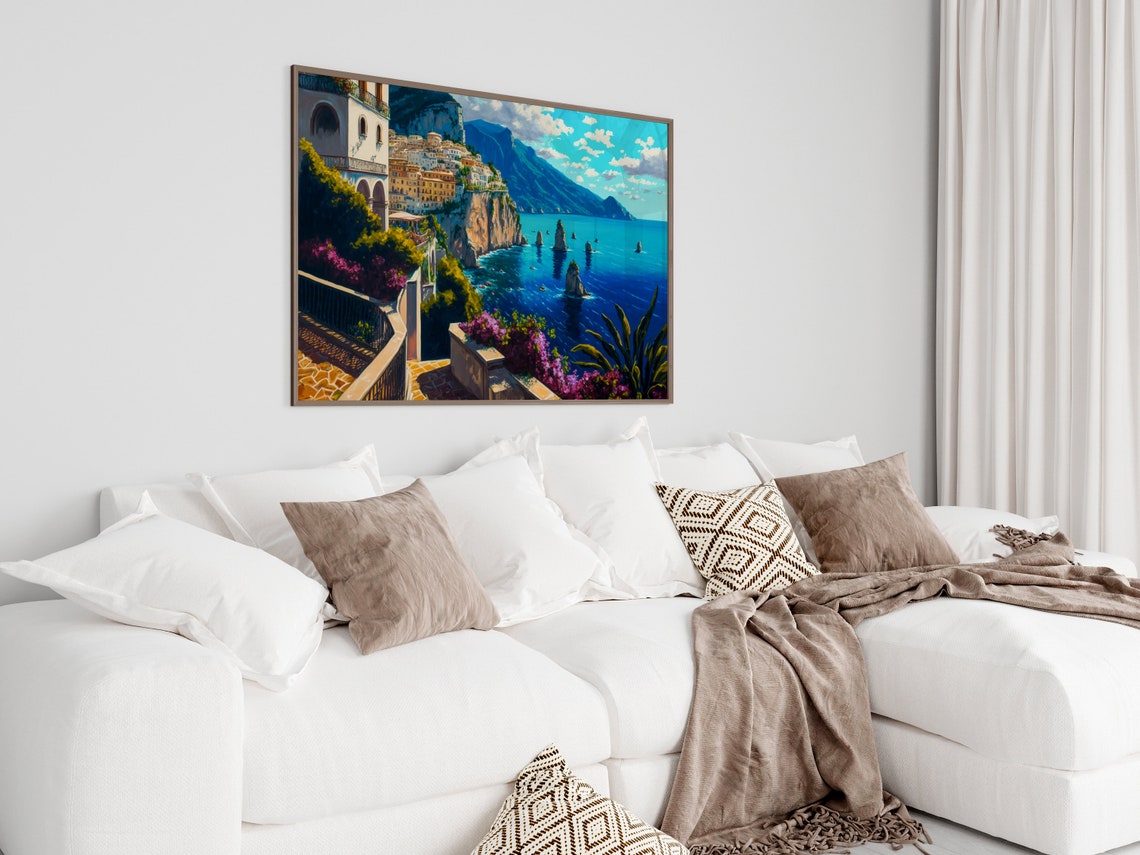 Colorful Amalfi Coast Cliffside Town Bright Blue Sea View Poster - Image 2