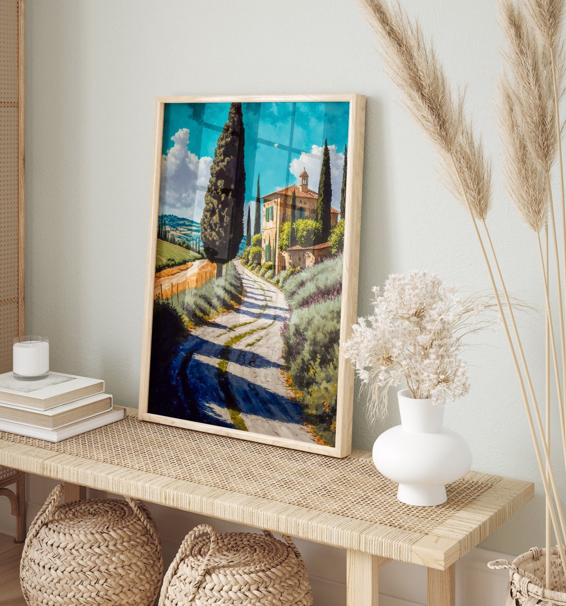Tuscan Villa Cypress Lined Road Teal Sky Italian Countryside Poster - Image 3