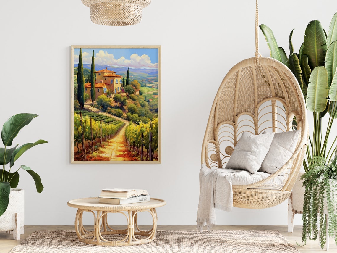 Tuscan Villa Cypress Trees Vineyard Row Italian Landscape Poster - Image 4
