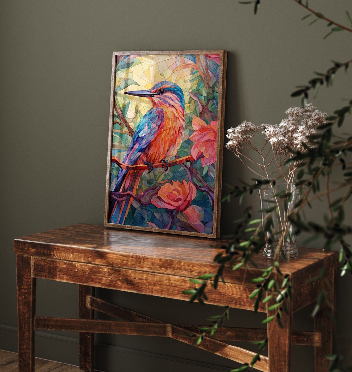 Colorful Kingfisher Bird Mosaic Stained Glass Style Art Poster - Image 4