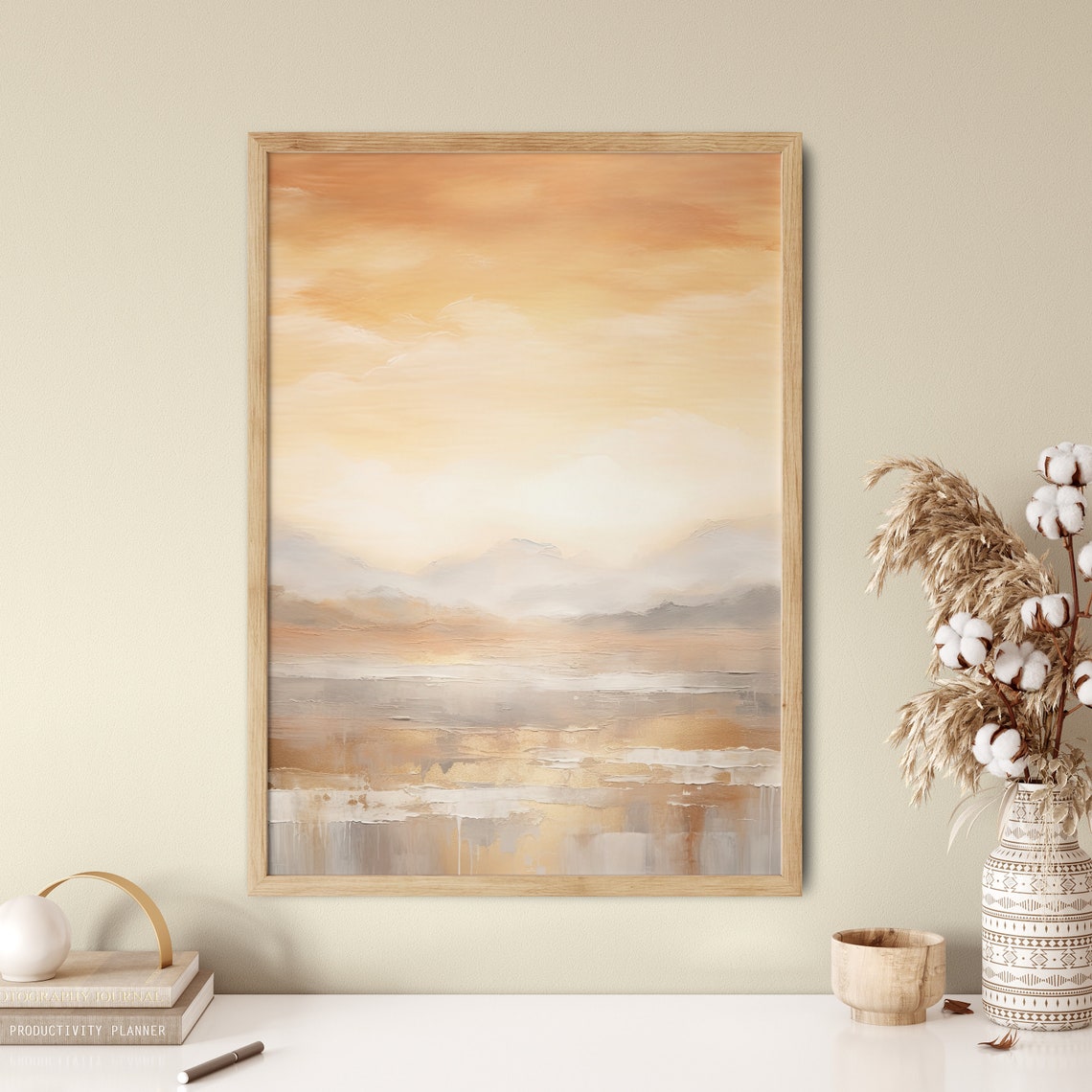 Soft Beige Peach Abstract Sunrise Misty Horizon Minimalist Poster - Image 5