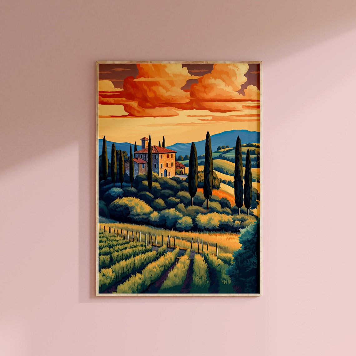Tuscany Villa Sunset Cypress Trees Vineyard Evening Glow Poster - Image 3