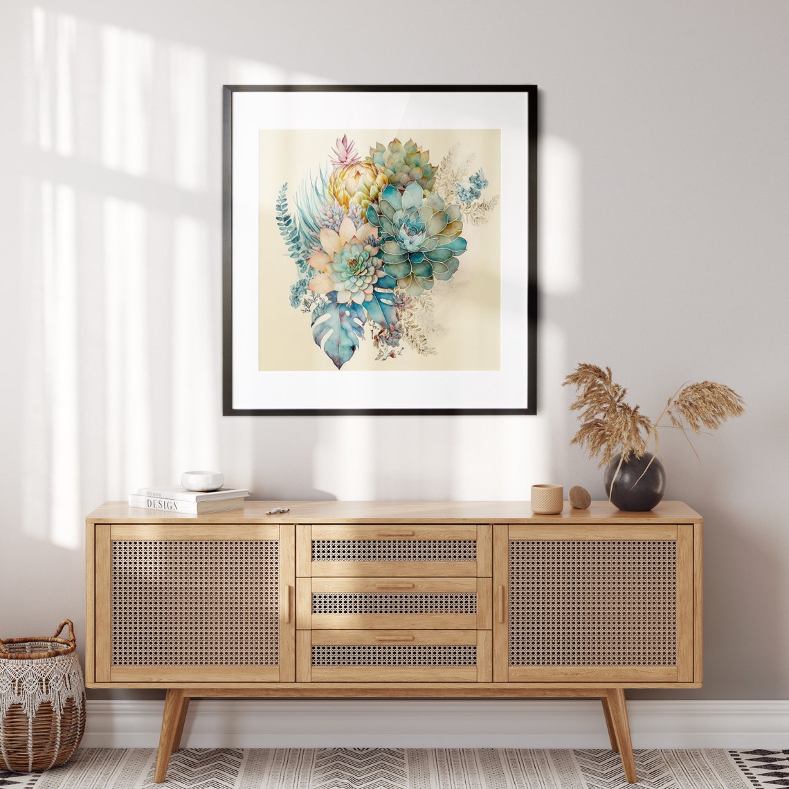 Teal Watercolor Succulents Bouquet Botanical Echeveria Art Poster - Image 3