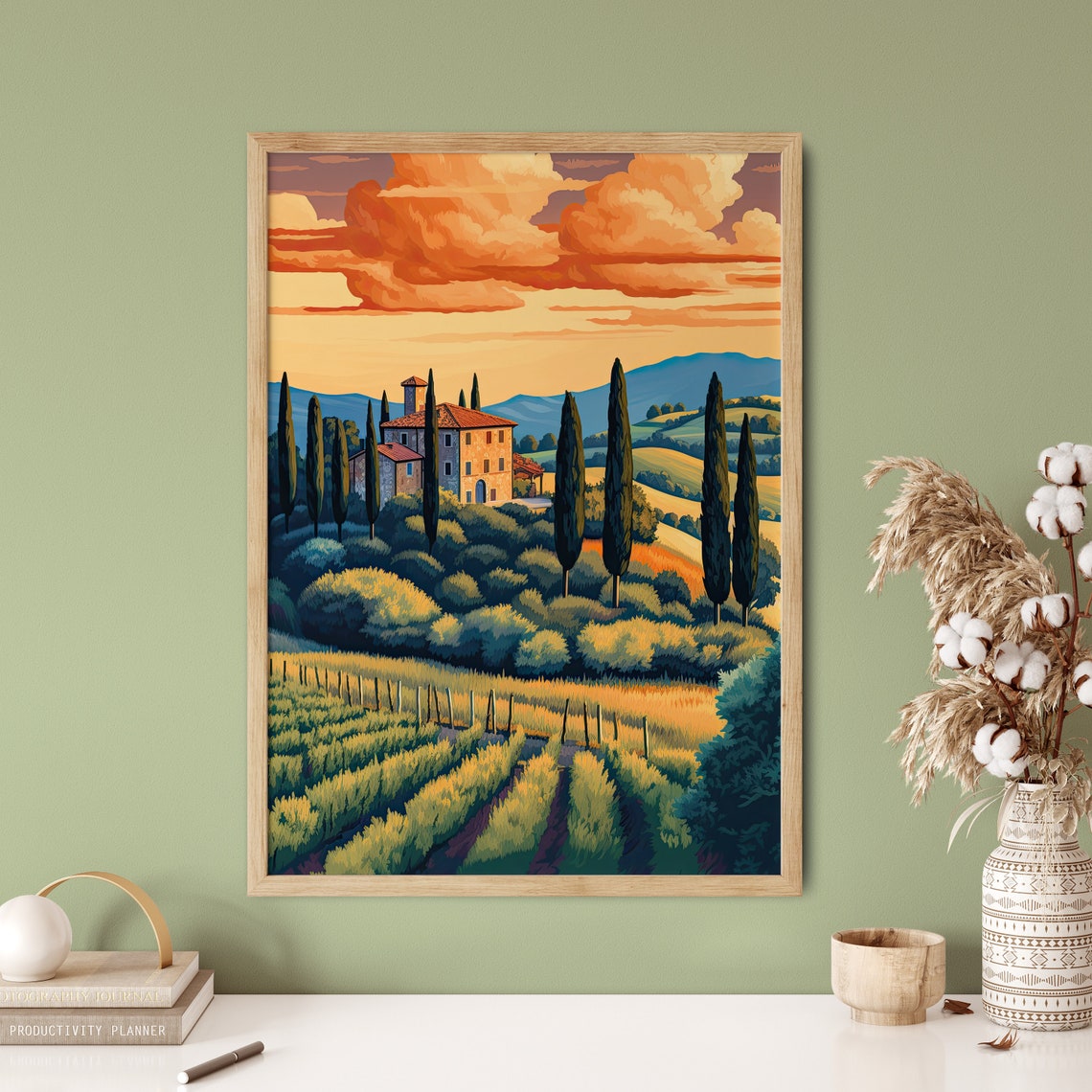 Tuscany Villa Sunset Cypress Trees Vineyard Evening Glow Poster - Image 5