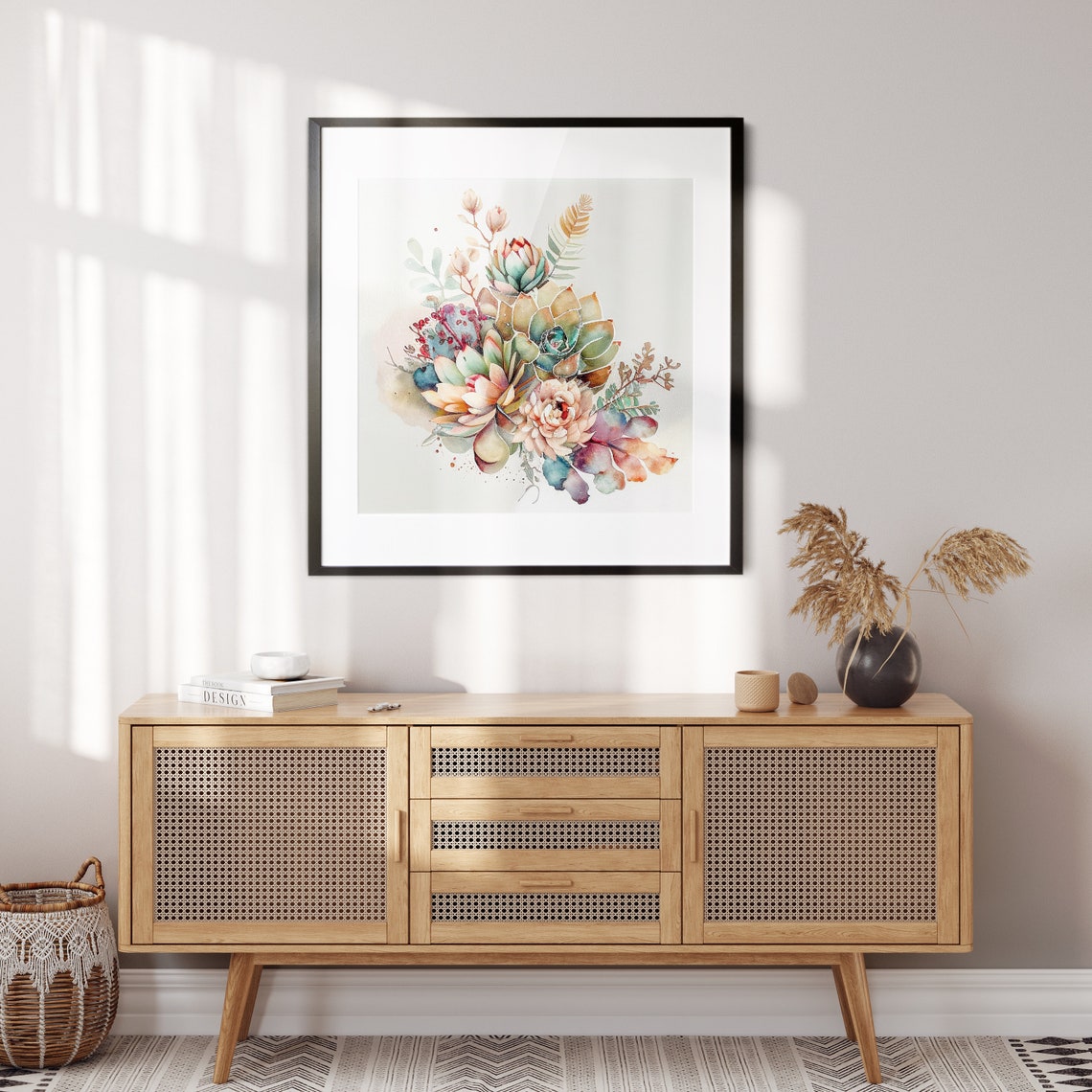 Warm Neutral Succulent Arrangement Watercolor Botanical Art Print - Image 2