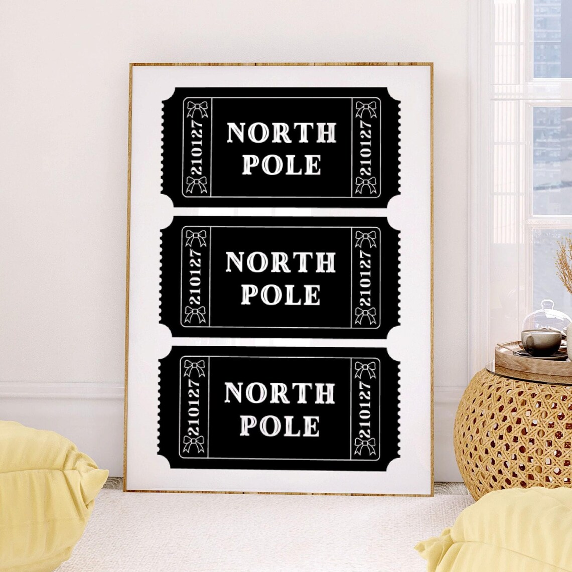 North Pole Ticket Black Vintage Retro Christmas Holiday Poster - Image 5