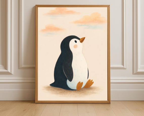 Penguin Nursery Print Wall Art Arctic Animal Poster Kids Room Decor Genderneutral