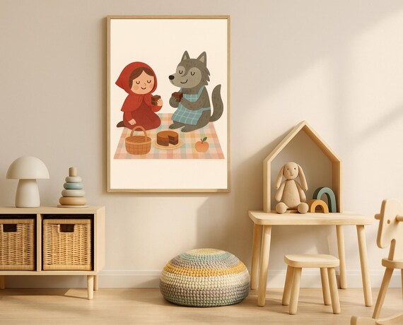 Little Red Riding Hood Picnic With Wolf Fairy Tale Kids Poster