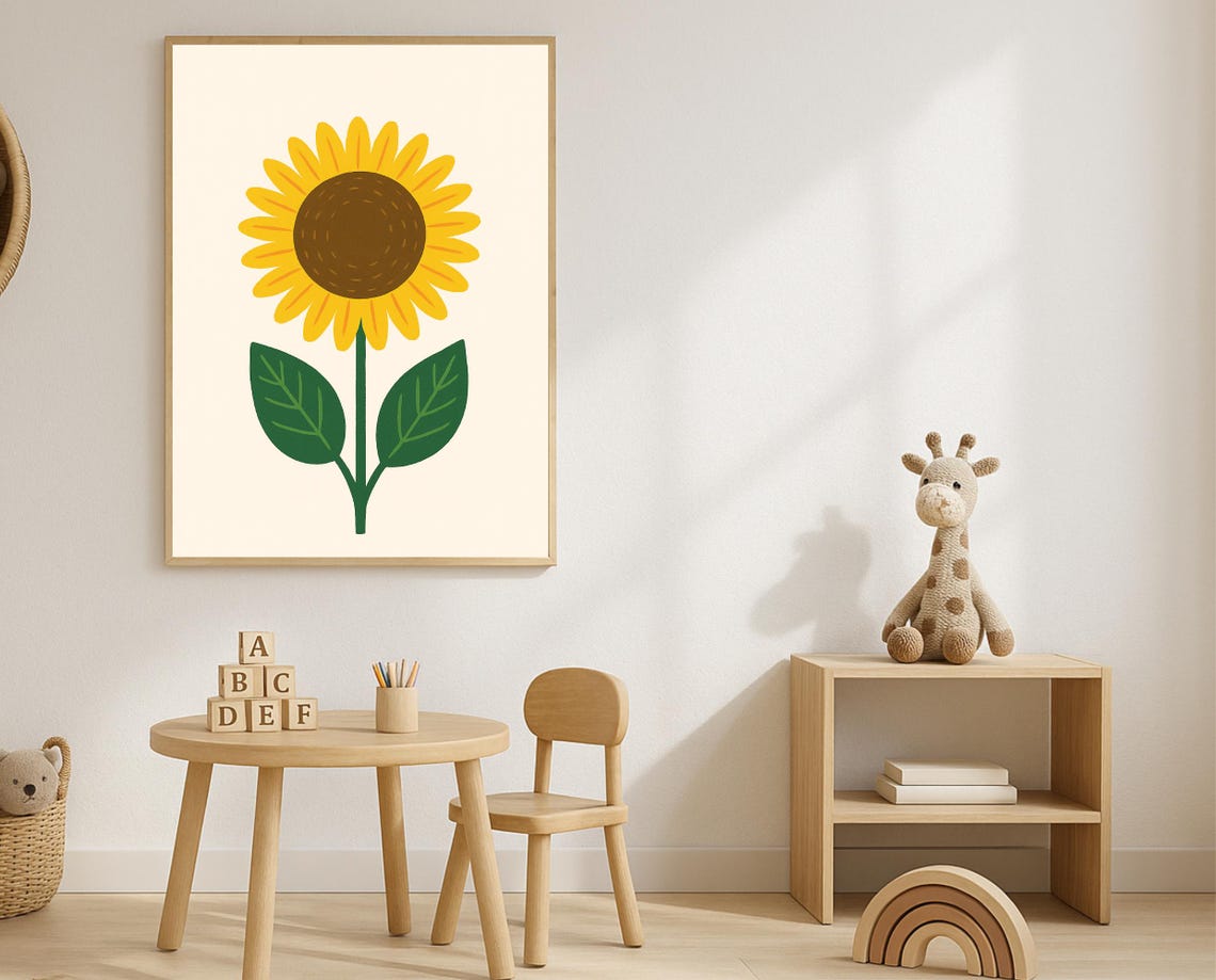 Bright Sunflower Poster Nursery Kids Room Botanical Flower Wall Decor