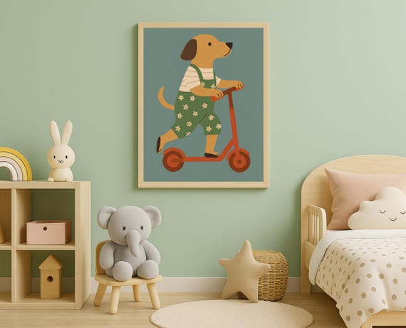 Scooter Dog Wall Art Playful For Nursery And Kids Room