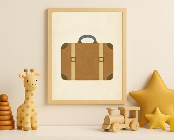 Retro Suitcase Wall Art Travelthemed Nursery Print Vintage Luggage Poster