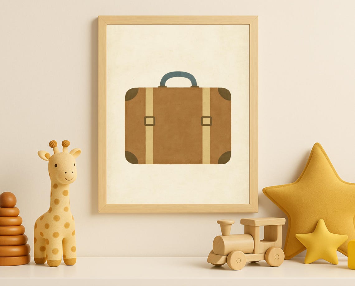 Retro Suitcase Wall Art Travelthemed Nursery Print Vintage Luggage Poster