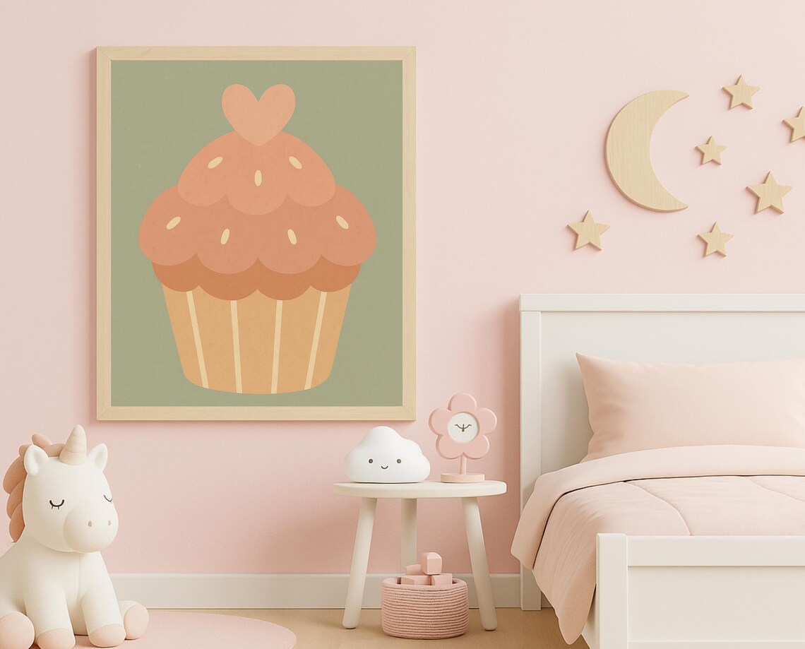 Sweet Pink Cupcake With Heart Topper Cute Nursery Kids Poster