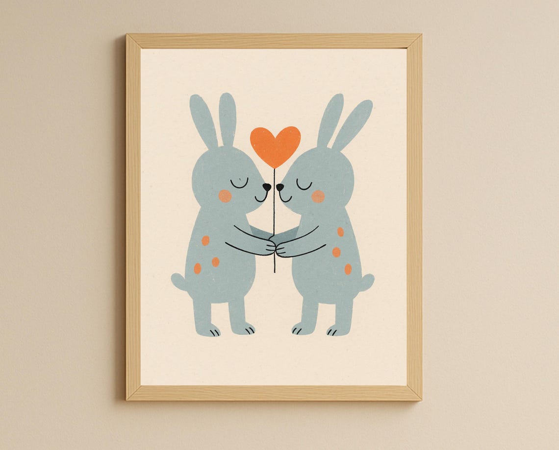 Bunny Love Wall Art Rabbit Nursery Poster Kids Room Decor Gender Neutral Instant