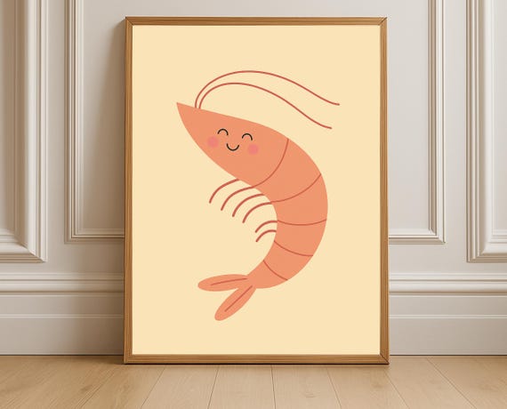 Happy Shrimp Nursery Print Ocean Animal Wall Art Kids Room Decor Baby Poster