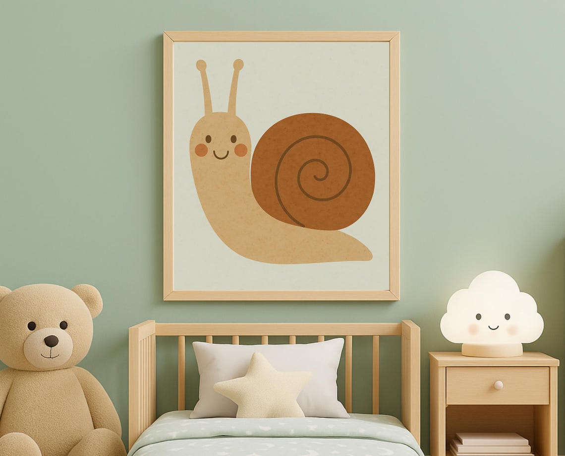 Smiling Snail Wall Art Print Minimalist Animal Poster Nursery Toddler Room