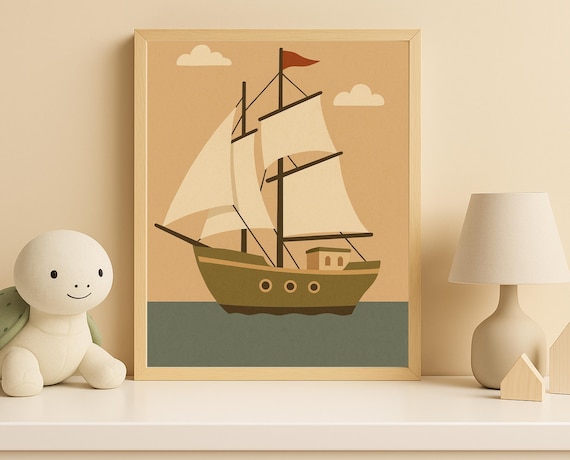 Classic Tall Sailing Ship With White Sails Nautical Kids Room Art Poster