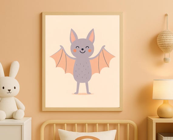 Cute Bat Wall Art Halloween Nursery Decor Flying Animal For Kids Room