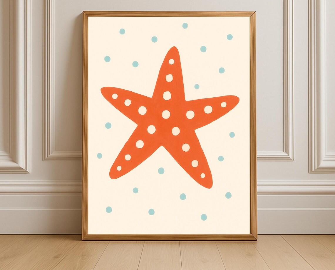 Orange Starfish With Blue Dots Cute Kids Ocean Nursery Poster