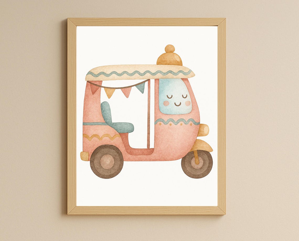 Tuk Wall Art Whimsical Vehicle Nursery Print Cute For Kids Room Decor