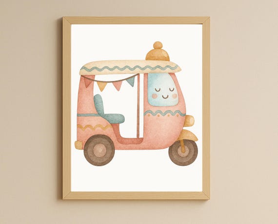 Tuk Wall Art Whimsical Vehicle Nursery Print Cute For Kids Room Decor