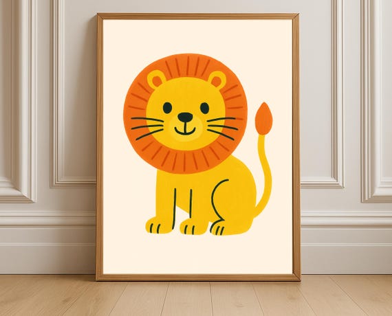 Smiling Lion Nursery Wall Art Kids Room Playroom Decor Safari Jungle Animal Poster Instant