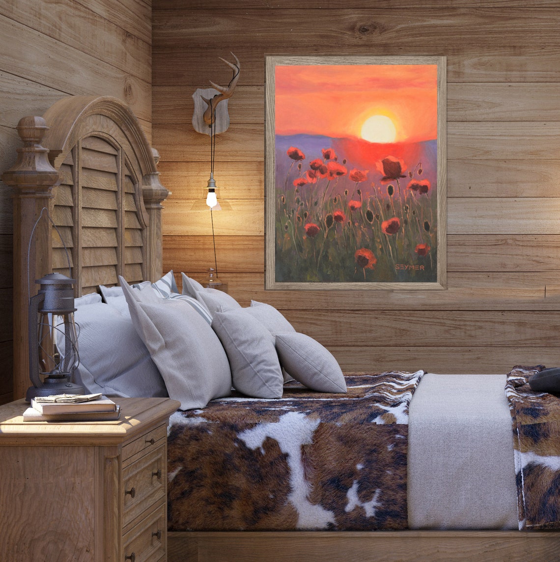 Red Poppies Swaying in the Wind Against a Fiery Sunset Poster - Image 3