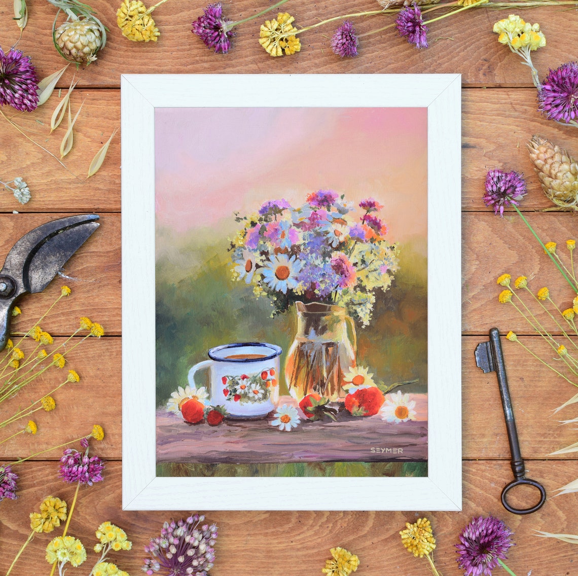 Wildflowers in a Glass Pitcher Still Life Oil Painting Poster - Image 5
