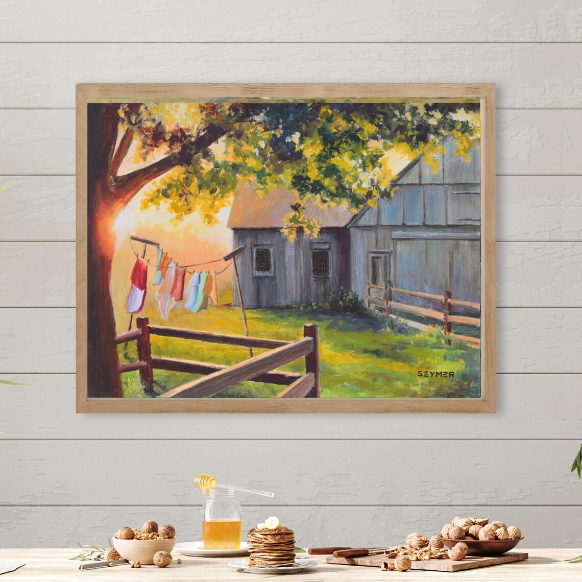 Blue Old Barn Rural Life, Summer Landscape Art Print