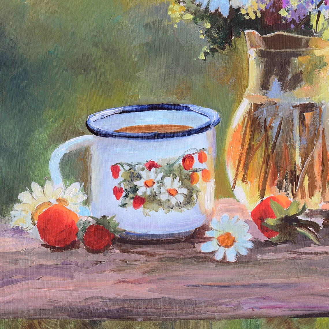 Pink Flower Vase Still Life Art Print, Country Floral - Image 3