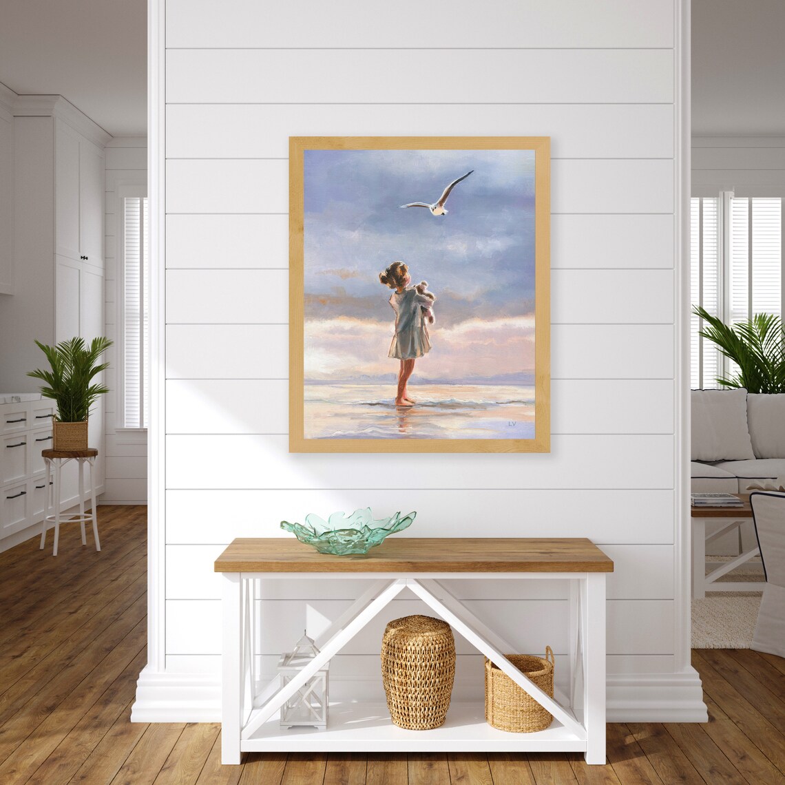 Little Girl Seascape, Vintage Oil Painting Print - Image 5