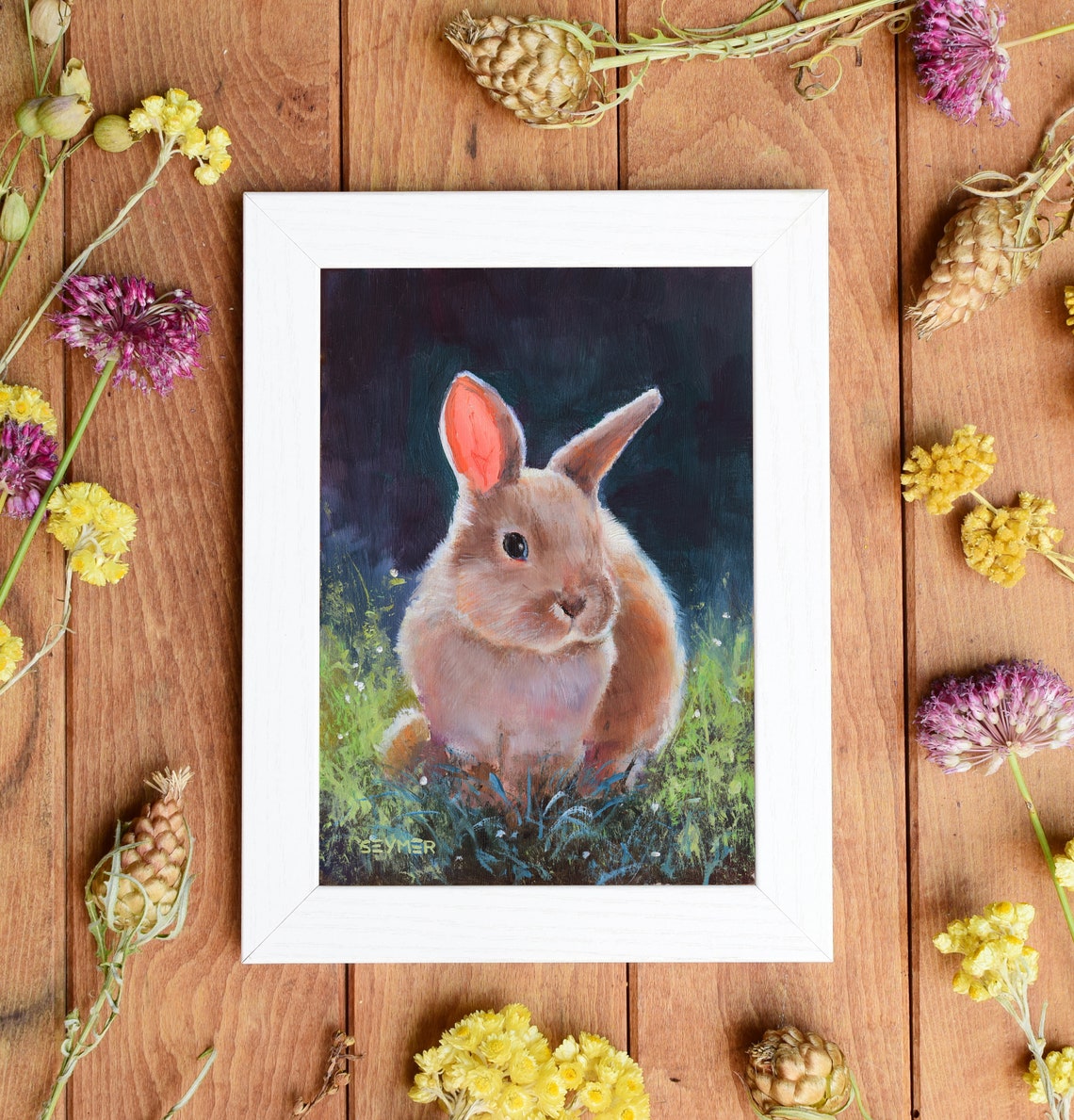 Fluffy Brown Bunny Sitting in the Grass Under Night Sky Poster - Image 6