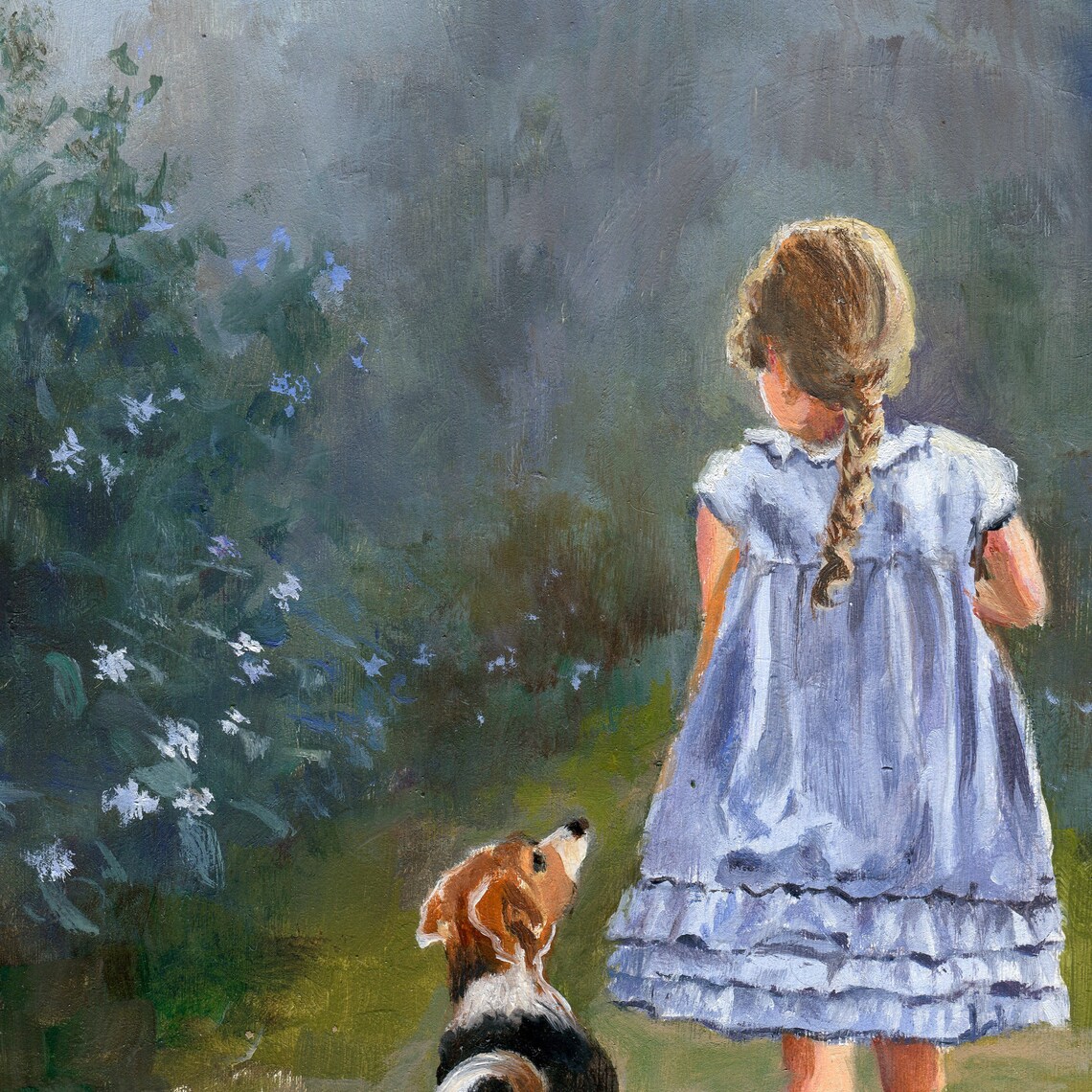Little Girl Beagle Dog Garden Path Walking Away Oil Painting Poster - Image 5