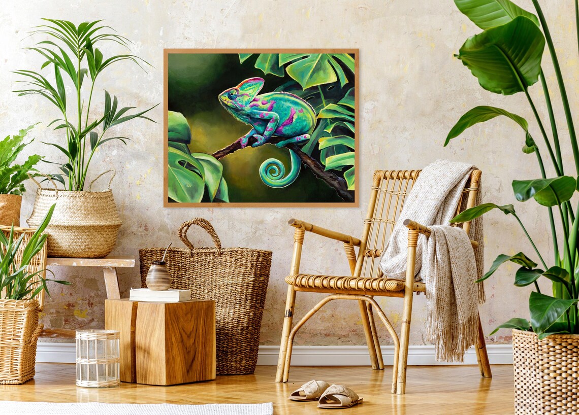 Chameleon Oil Painting, Boho Jungle Reptile Art Print - Image 5
