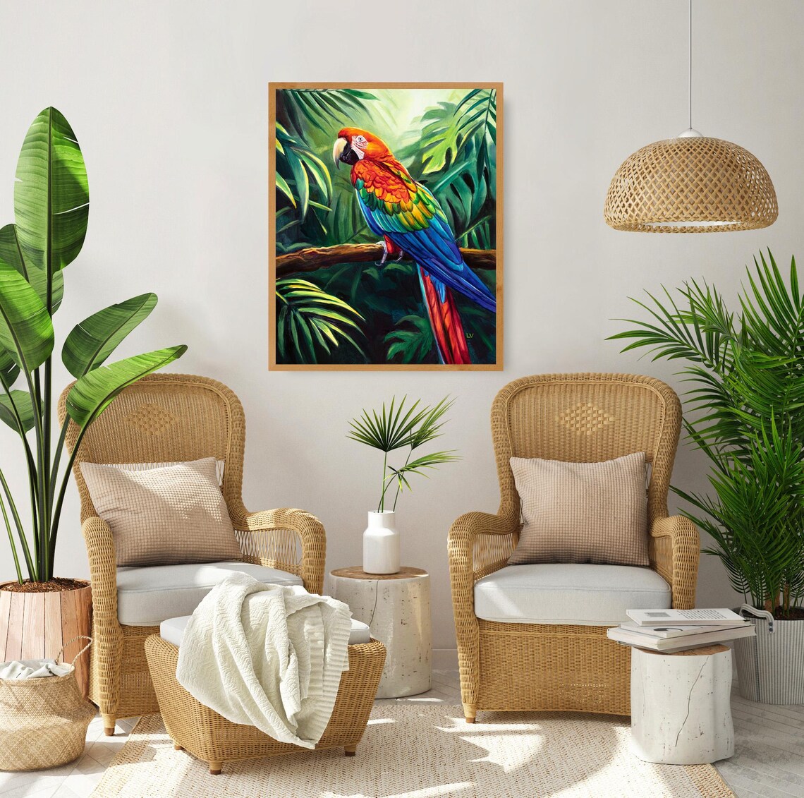 Red Parrot Oil Painting Art Print, Tropical Bird Portrait - Image 6