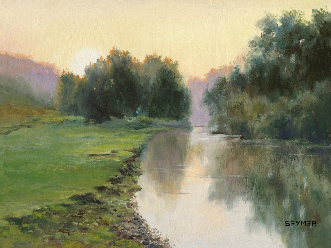 Vintage Calm River Landscape Art Print - Image 6