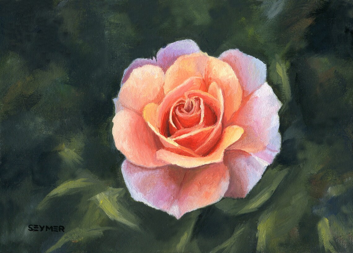 Peach Rose Bloom Close-Up Still Life Floral Oil Painting Poster - Image 6