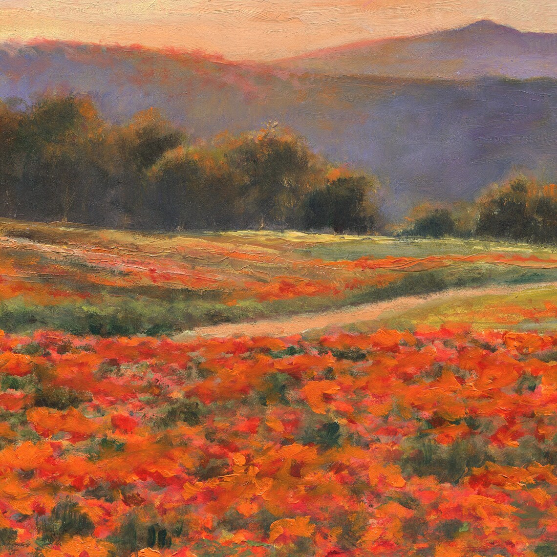 Poppies Meadow Impressionist Sunset Art Print - Image 4