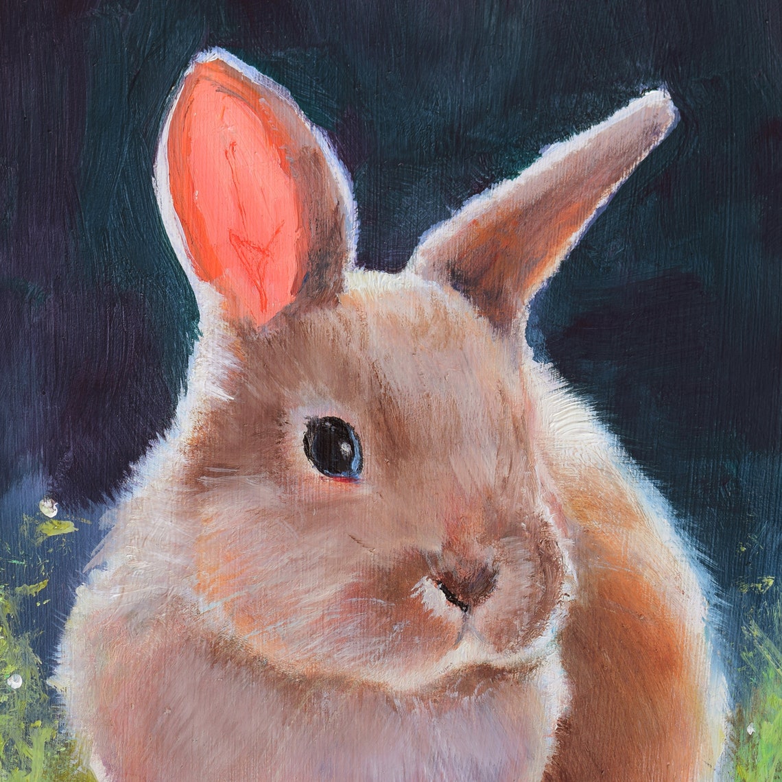 Fluffy Brown Bunny Sitting in the Grass Under Night Sky Poster - Image 2
