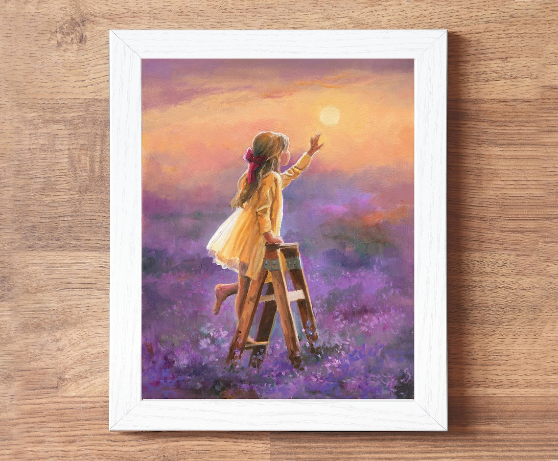 Little Girl and Wildflowers Oil Painting Art Print - Image 5