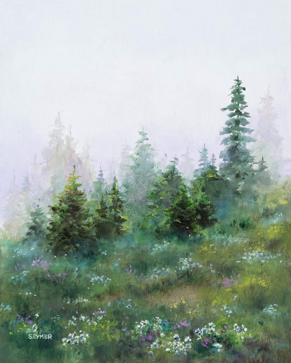Foggy Forest Misty Mountain Art Print, Neutral Tones - Image 6