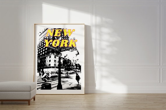 New York Cityscape Art Print Yellow Graffiti Modern Minimalist