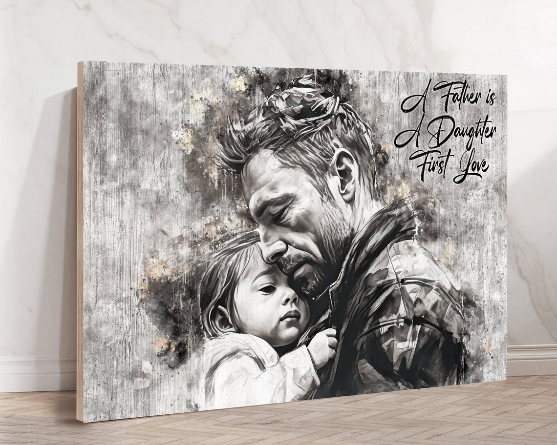Dad and Son Watercolor Portrait Quote Rustic Wood Style Poster - Image 2