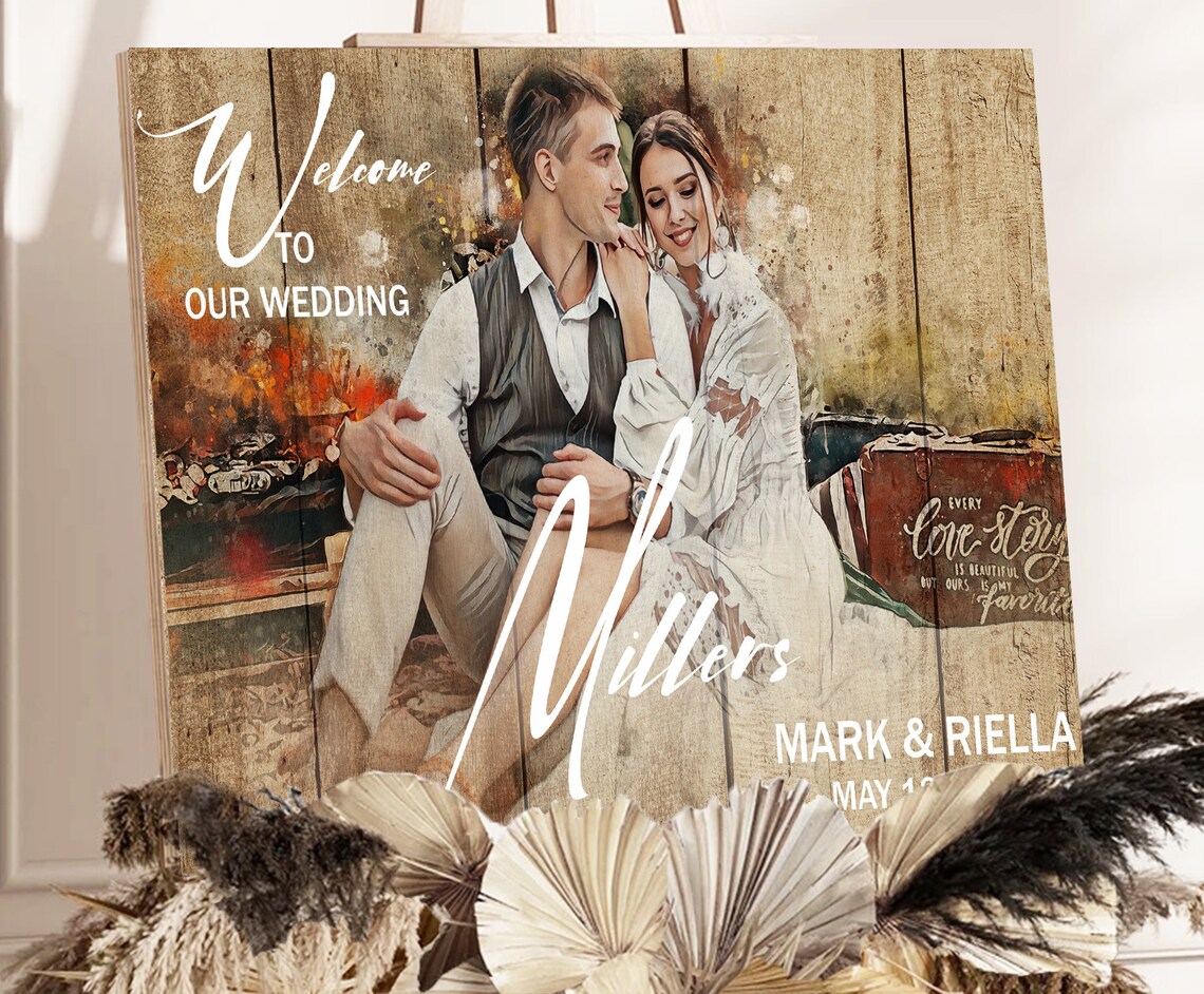 Andersons Wedding Welcome Sign Rustic Couple Portrait Date Poster - Image 2
