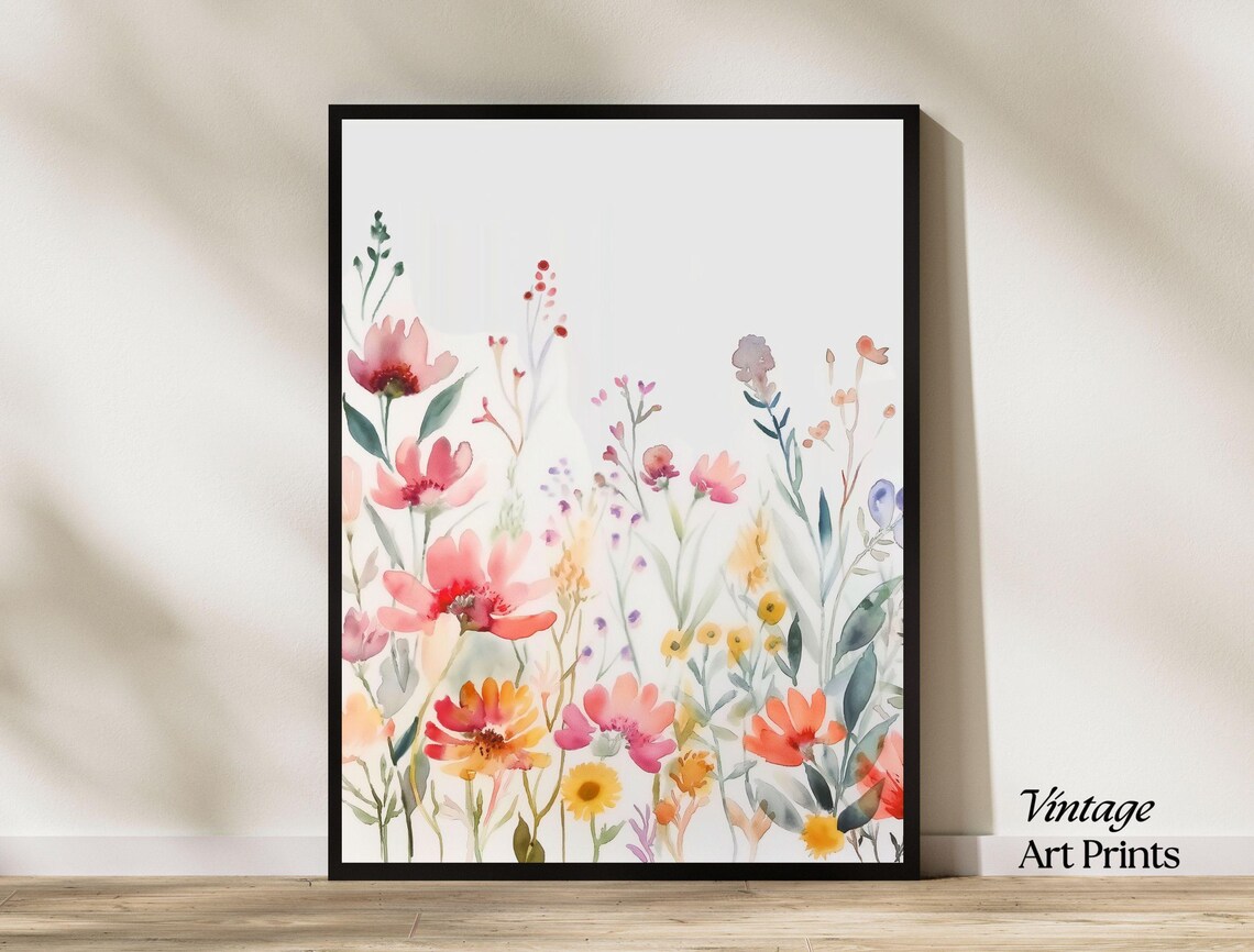 Delicate Watercolor Wildflower Meadow Pastel Botanical Art Print