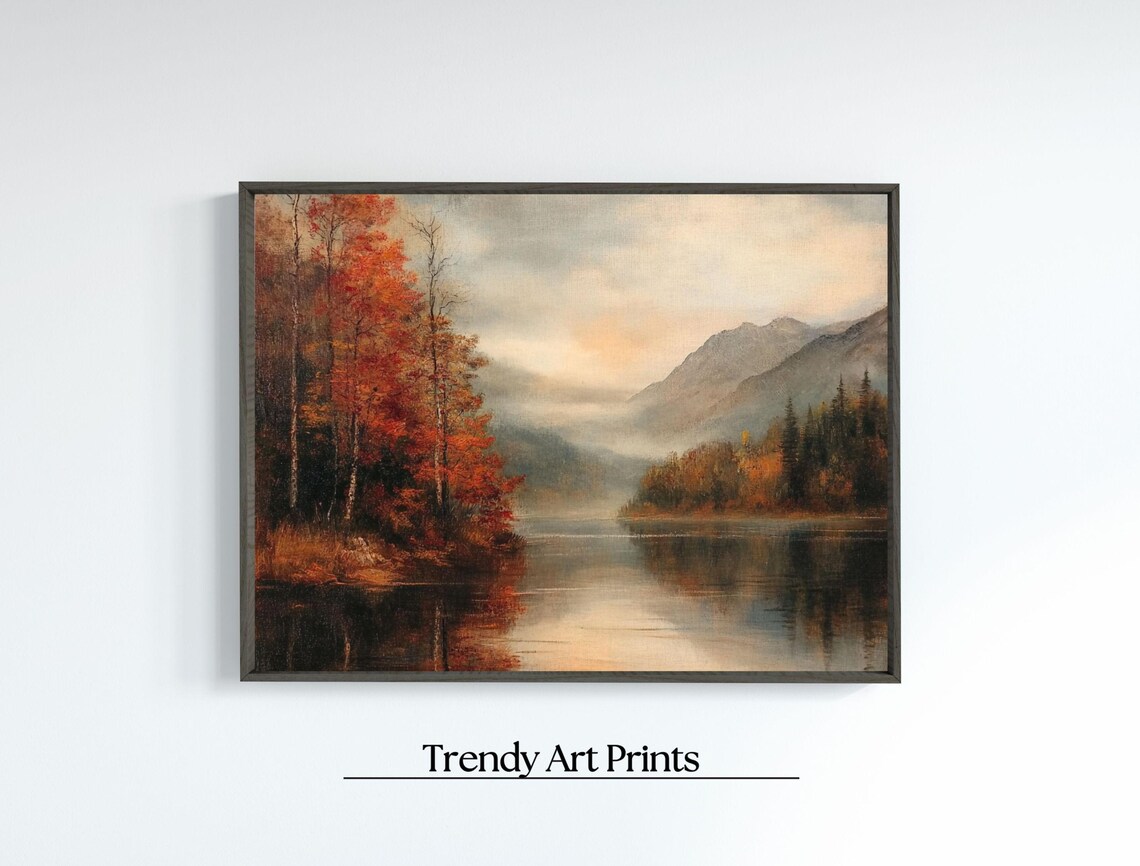 Rustic Autumn Lake Landscape Fall Foliage Mountains Reflection Poster - Image 7